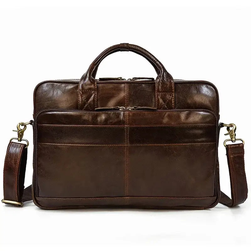 Men’s Polished Leather Briefcase – 15 Inch Professional Office Bag