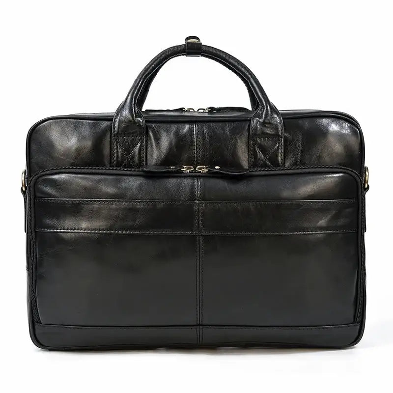 Men’s Polished Leather Briefcase – 15 Inch Professional Office Bag