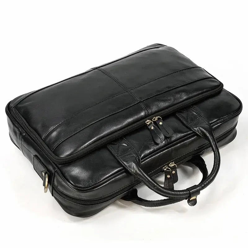Men’s Polished Leather Briefcase – 15 Inch Professional Office Bag