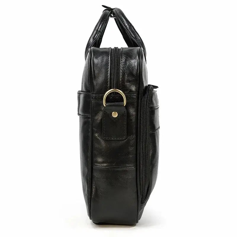 Men’s Polished Leather Briefcase – 15 Inch Professional Office Bag