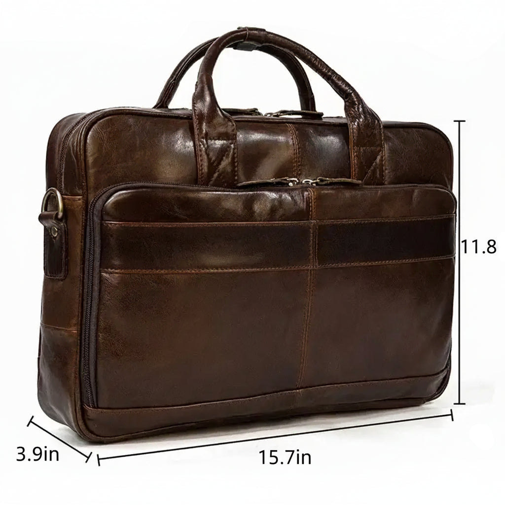 Men’s Polished Leather Briefcase – 15 Inch Professional Office Bag
