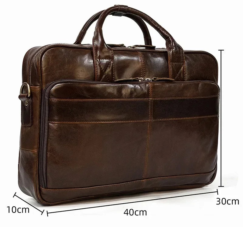 Men’s Polished Leather Briefcase – 15 Inch Professional Office Bag