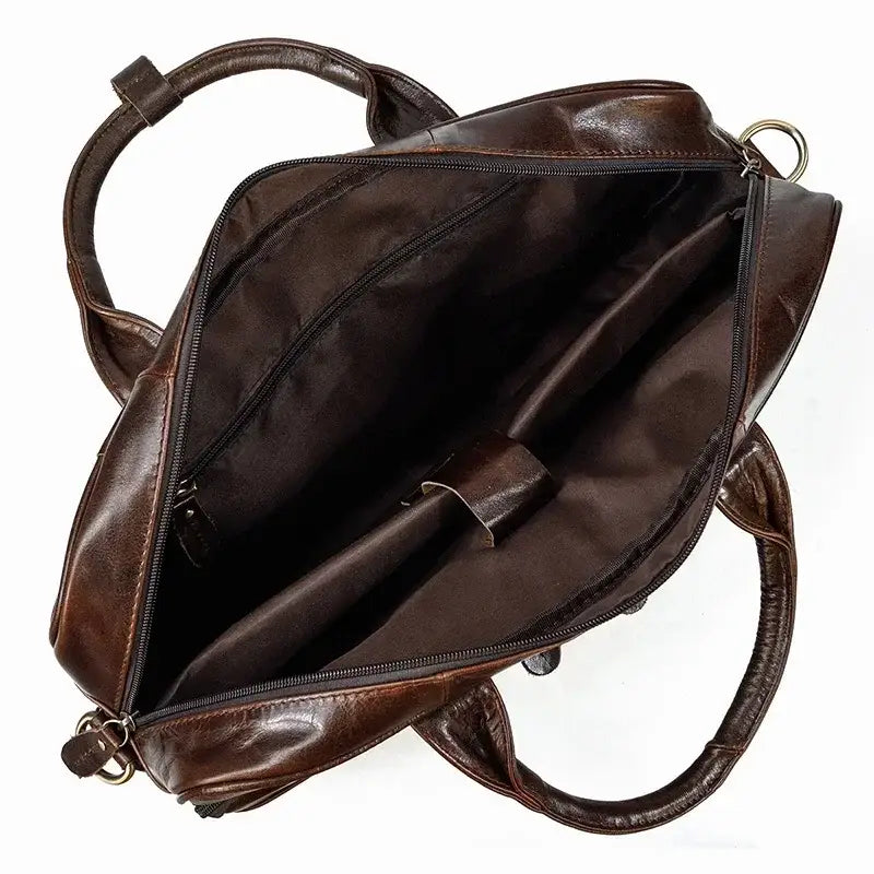 Men’s Polished Leather Briefcase – 15 Inch Professional Office Bag