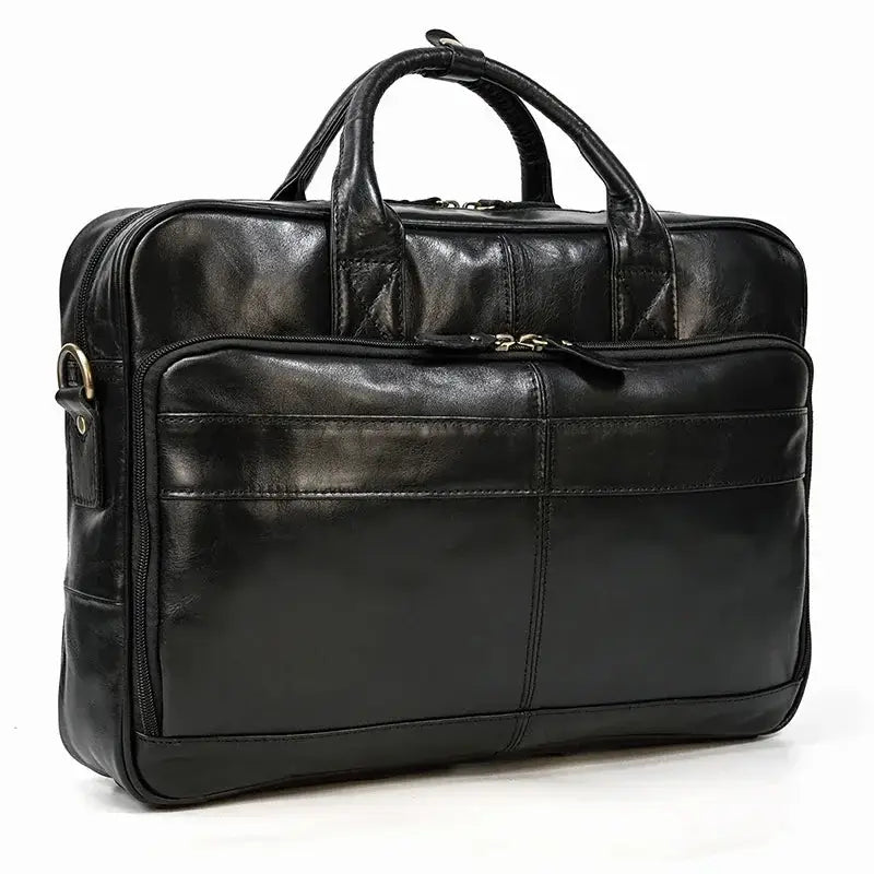 Men’s Polished Leather Briefcase – 15 Inch Professional Office Bag
