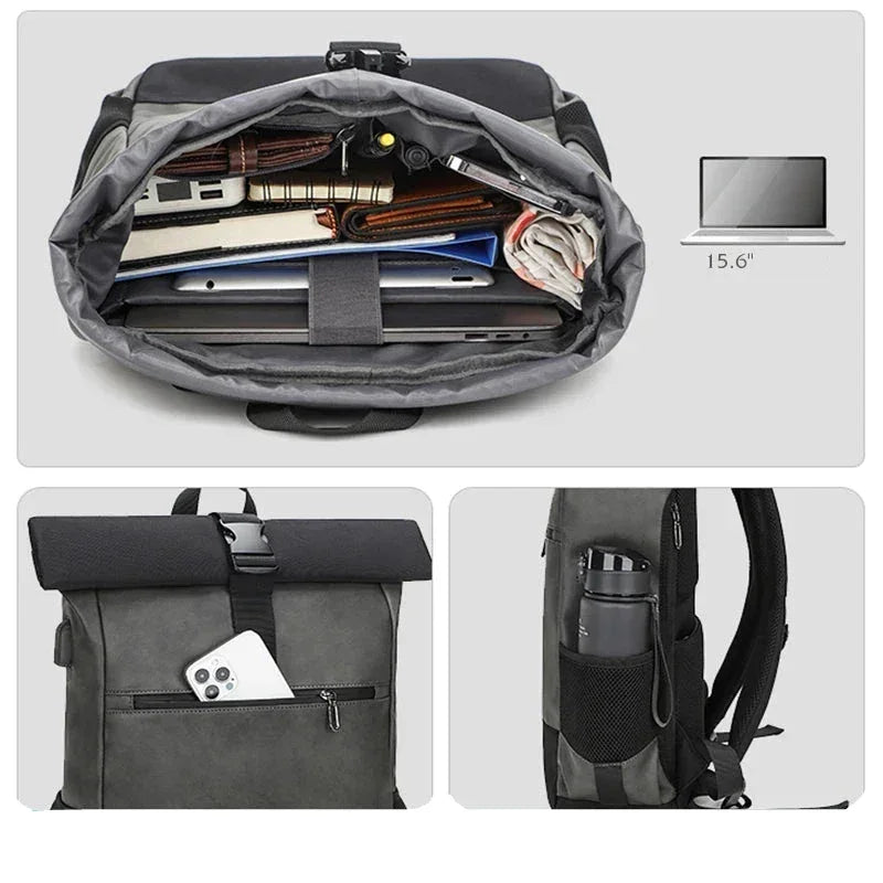 Men’s Roll Top Backpack – Water Resistant Urban Backpack for Everyday Carry