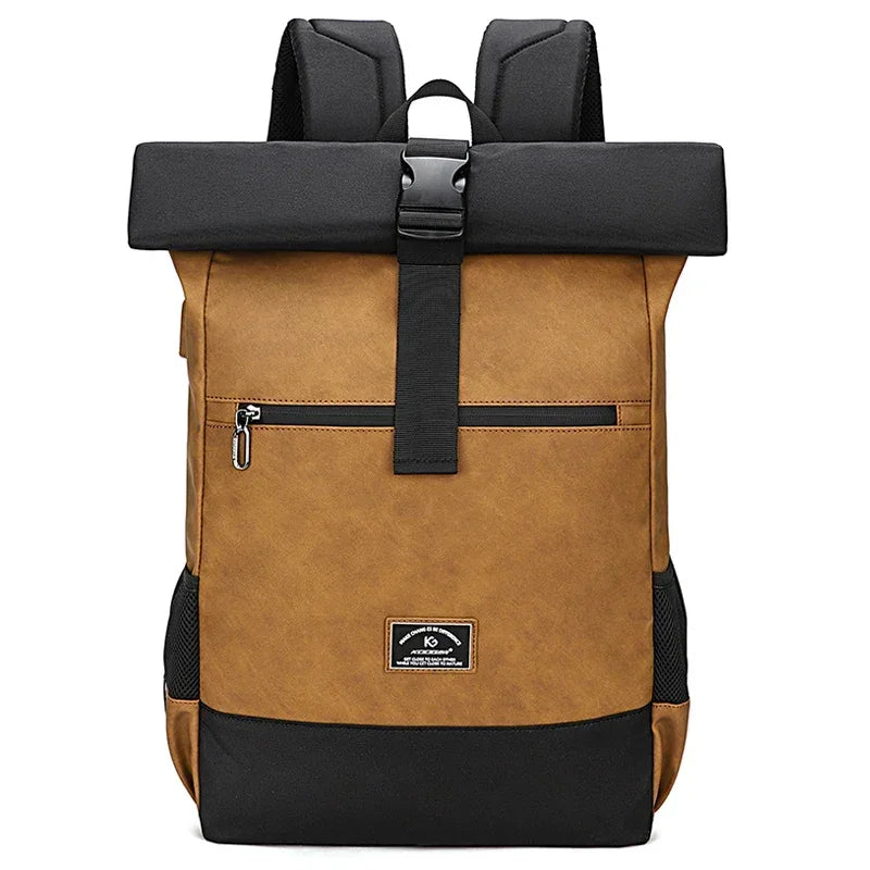 Men’s Roll Top Backpack – Water Resistant Urban Backpack for Everyday Carry - Brown