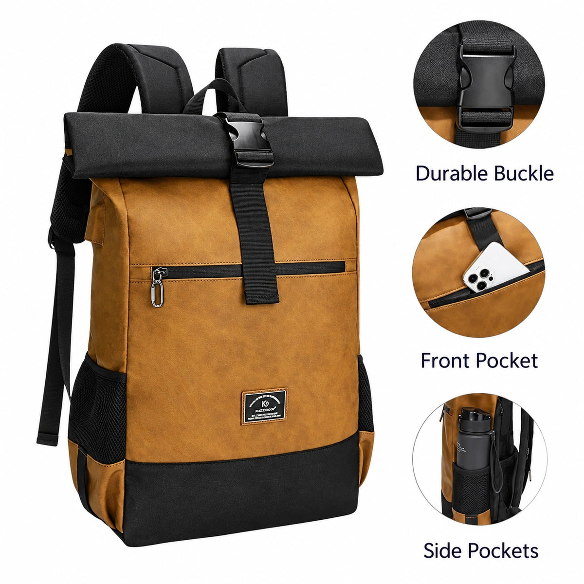 Men’s Roll Top Backpack – Water Resistant Urban Backpack for Everyday Carry