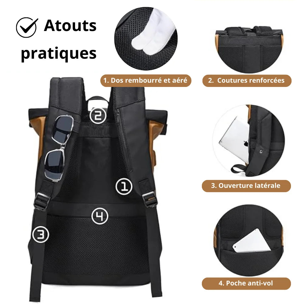 Men’s Roll Top Backpack – Water Resistant Urban Backpack for Everyday Carry