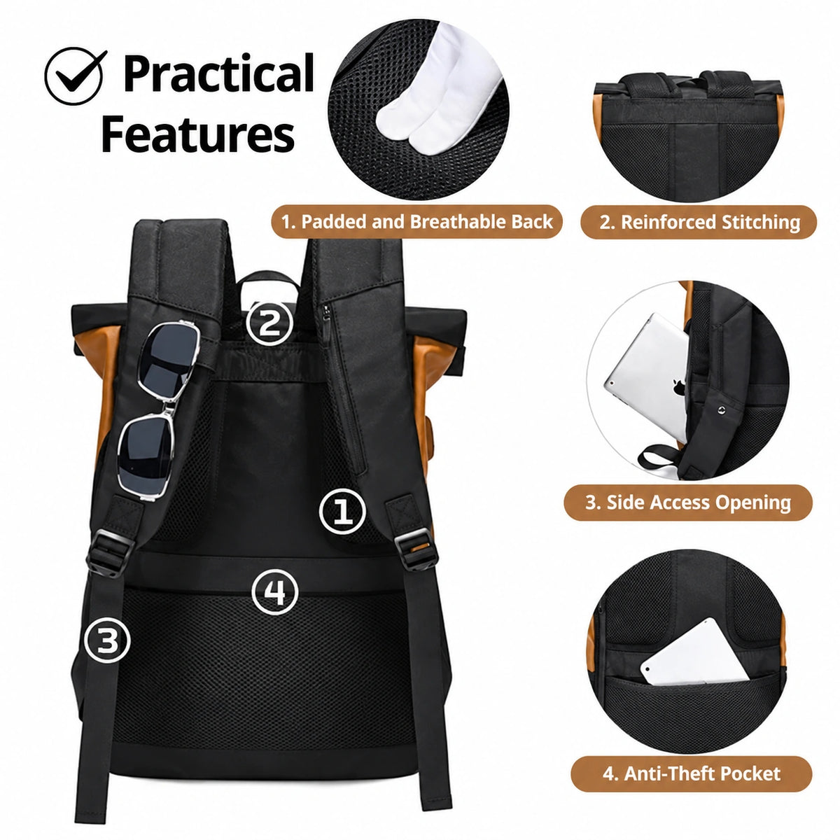 Men’s Roll Top Backpack – Water Resistant Urban Backpack for Everyday Carry