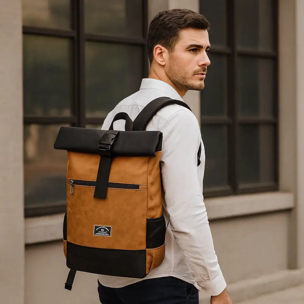 Men’s Roll Top Backpack – Water Resistant Urban Backpack for Everyday Carry