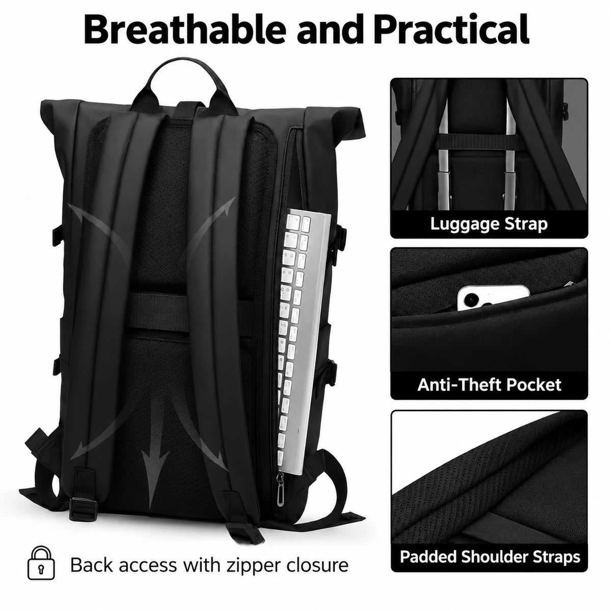 Men’s Roll Top Backpack – Waterproof Expandable Everyday Backpack