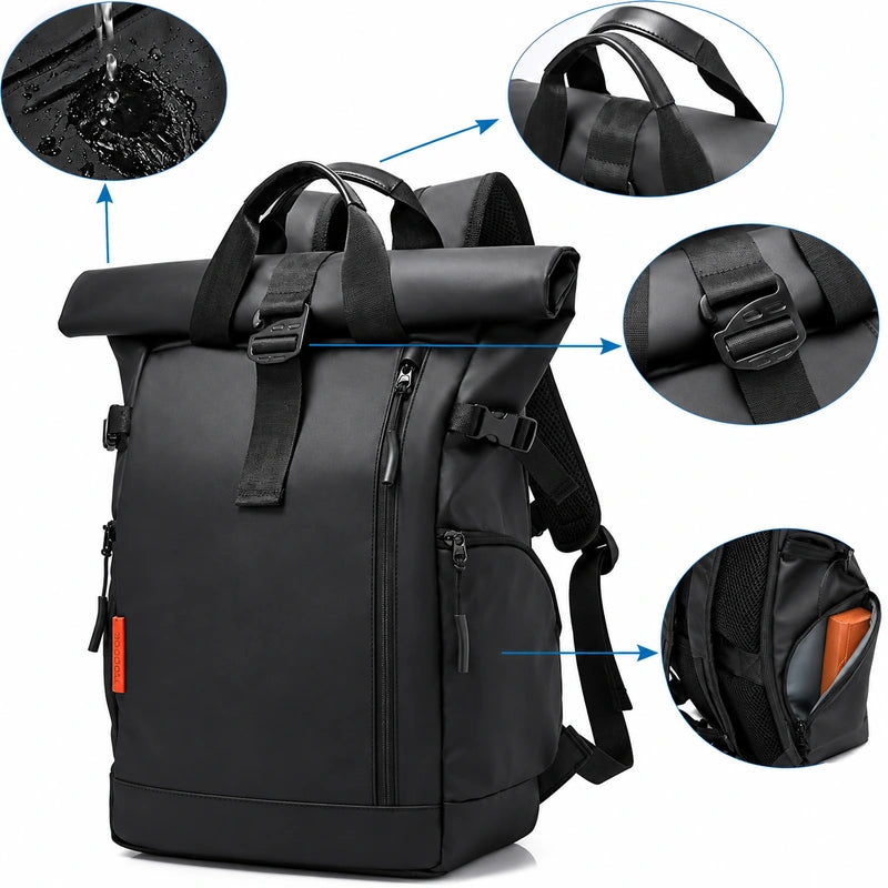 Men’s Roll-Top Backpack – Waterproof Travel & Work Bag