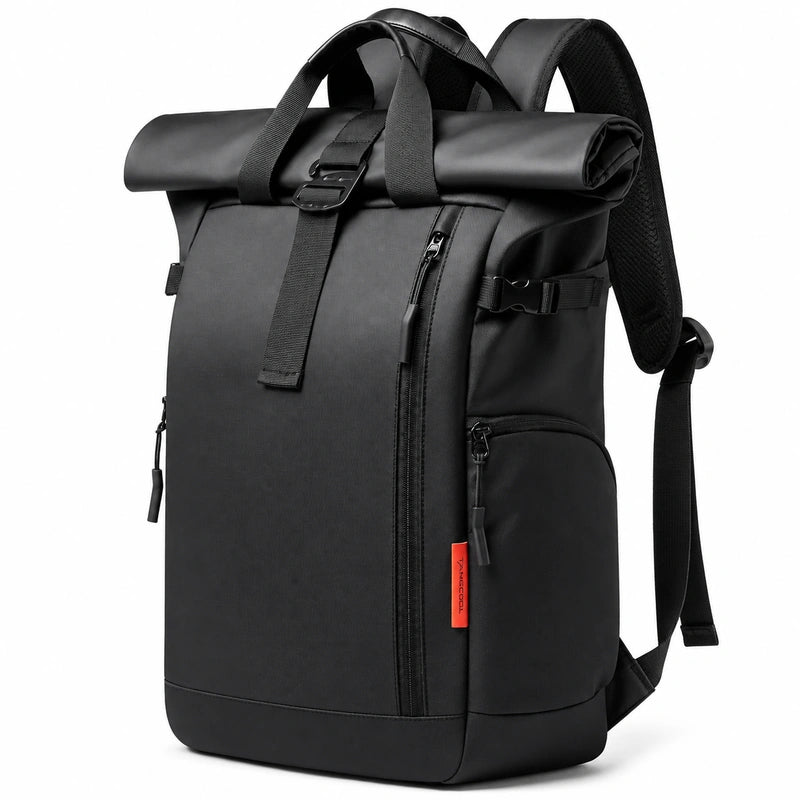 Men’s Roll-Top Backpack – Waterproof Travel & Work Bag - Black