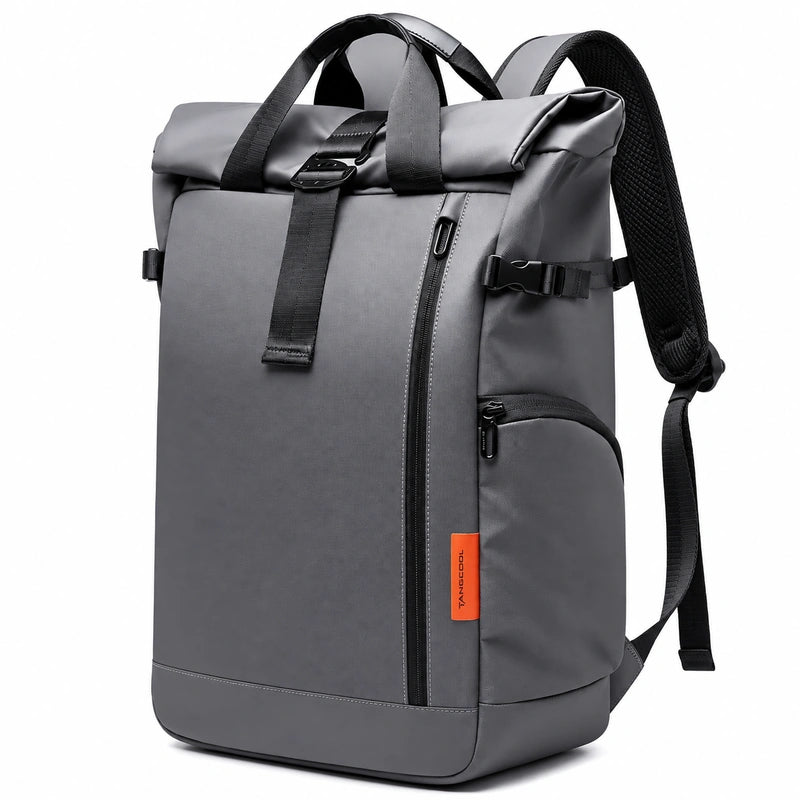 Men’s Roll-Top Backpack – Waterproof Travel & Work Bag - Gray
