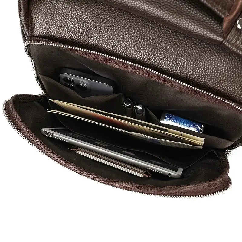 Men’s Slim Leather Backpack – Compact Laptop Work Bag