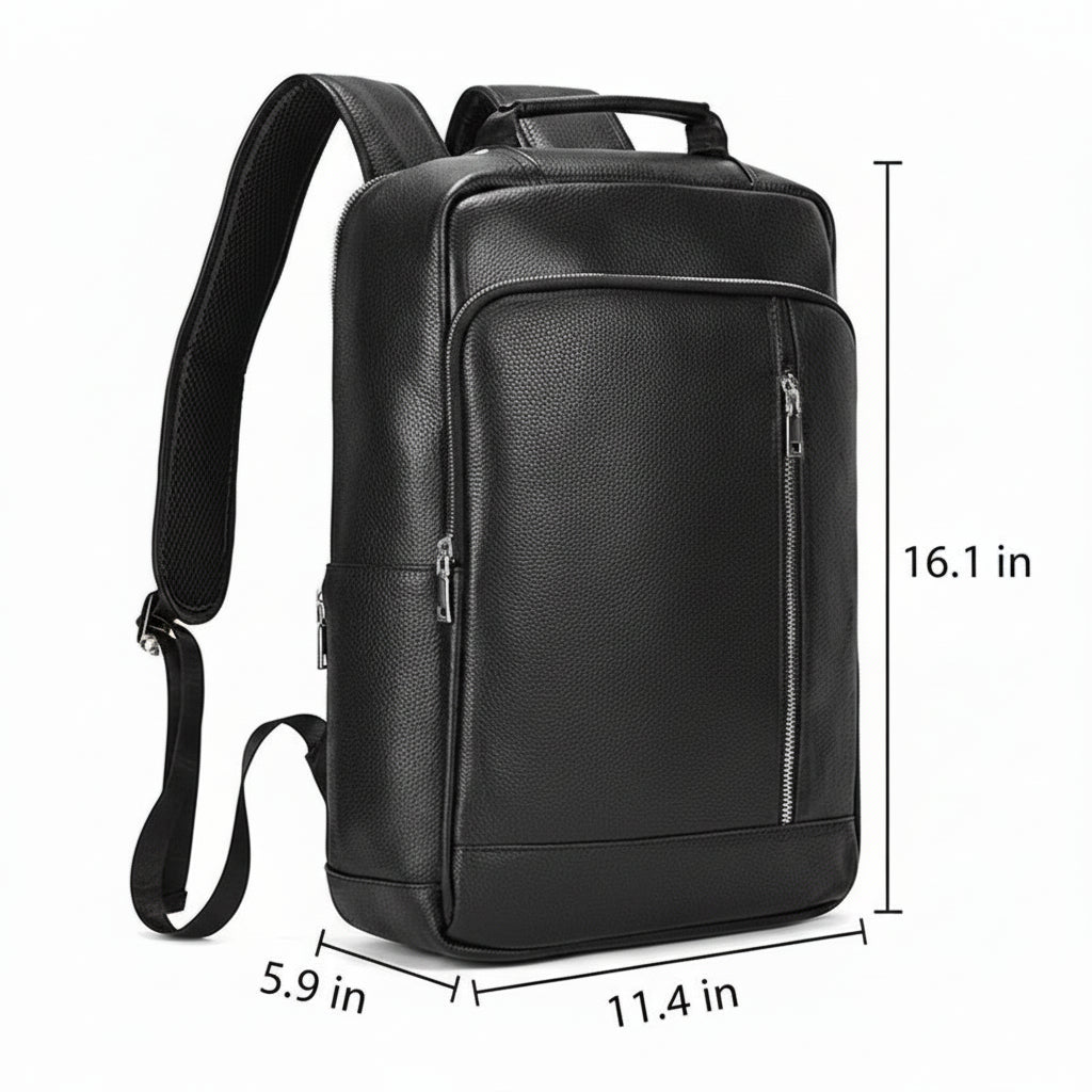 Men’s Slim Leather Backpack – Compact Laptop Work Bag