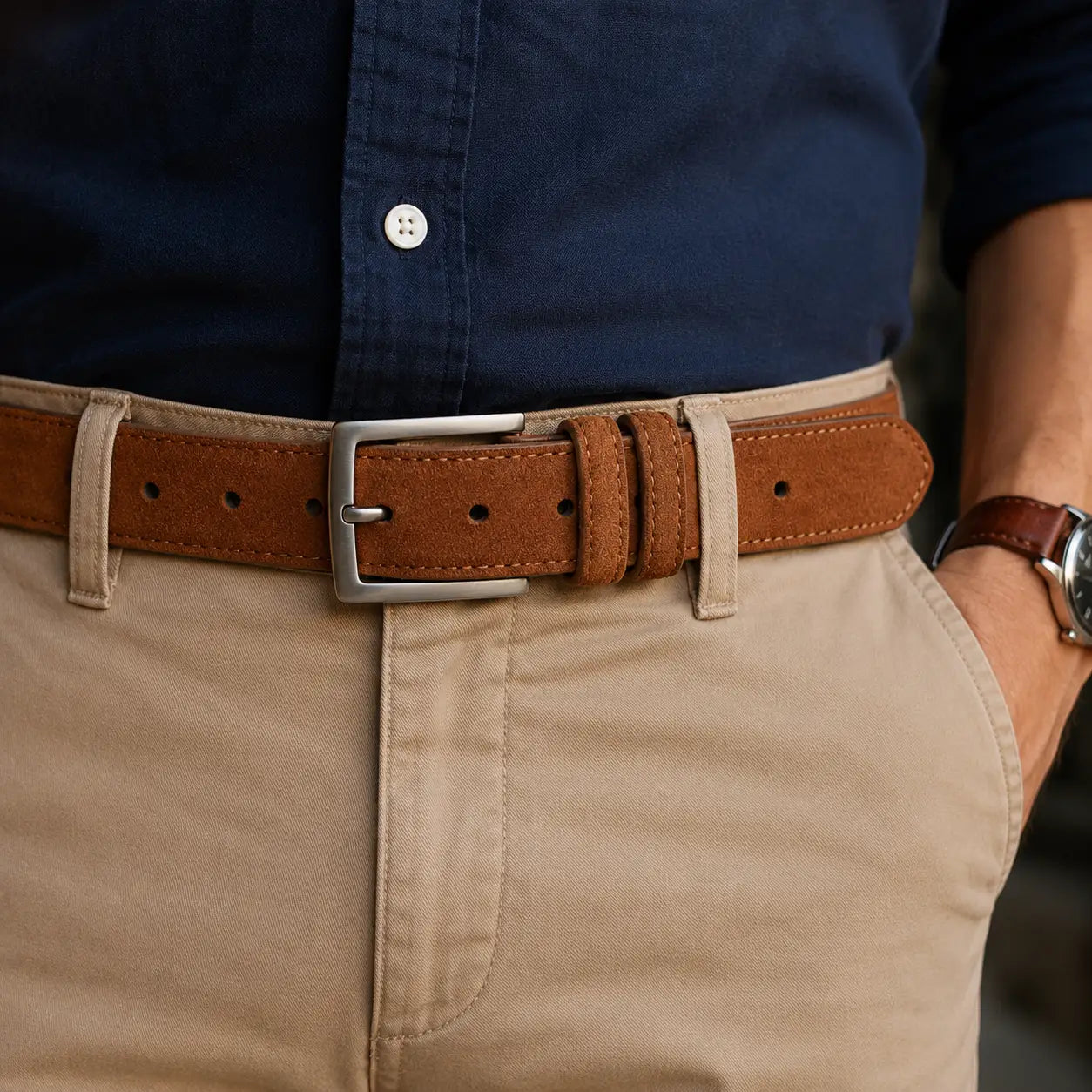 Men’s Suede Belt – Casual Leather Belt with Pin Buckle