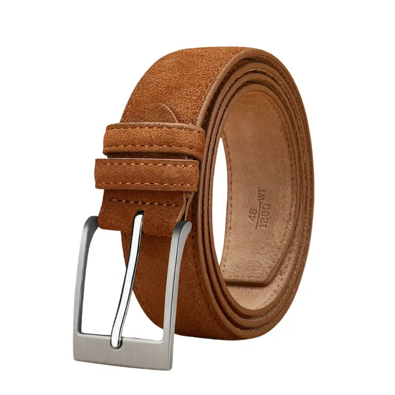 Men’s Suede Belt – Casual Leather Belt with Pin Buckle - Brown / 39