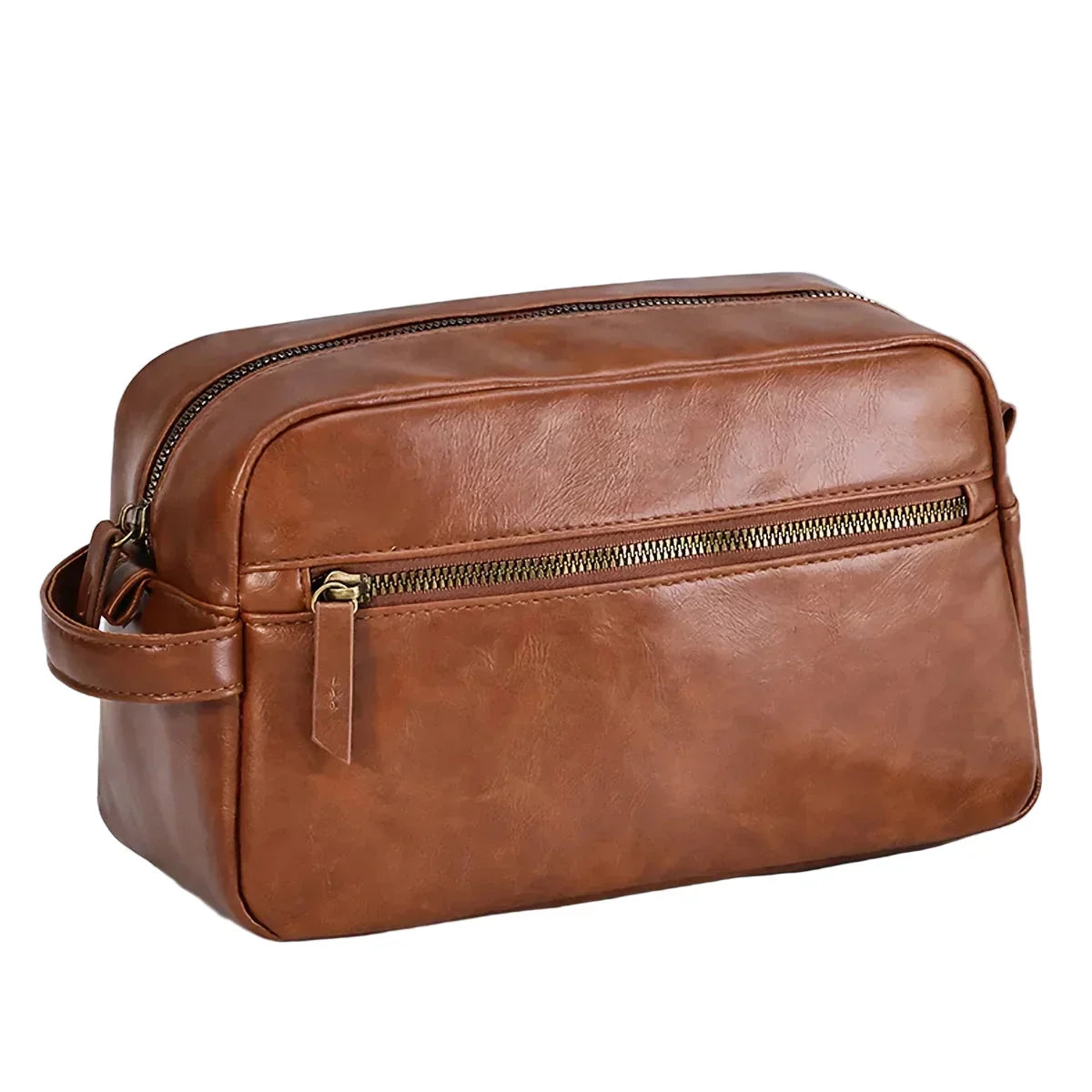 Men’s Toiletry Bag - Zip Front Pocket Dopp Kit - Brown