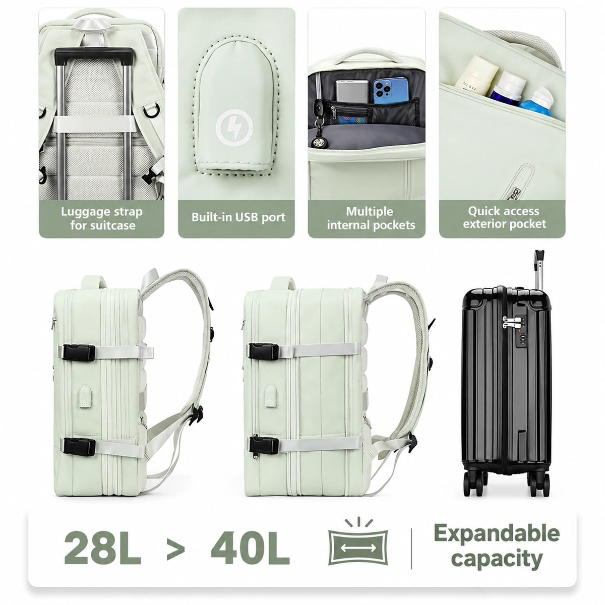 Men’s Travel Backpack – Expandable 28–40L Cabin Carry-On