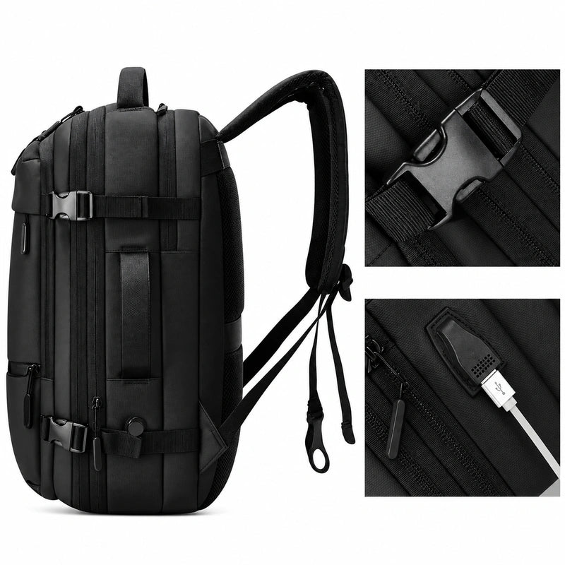 Men’s Travel Backpack - Expandable 30L Water-Resistant Nylon