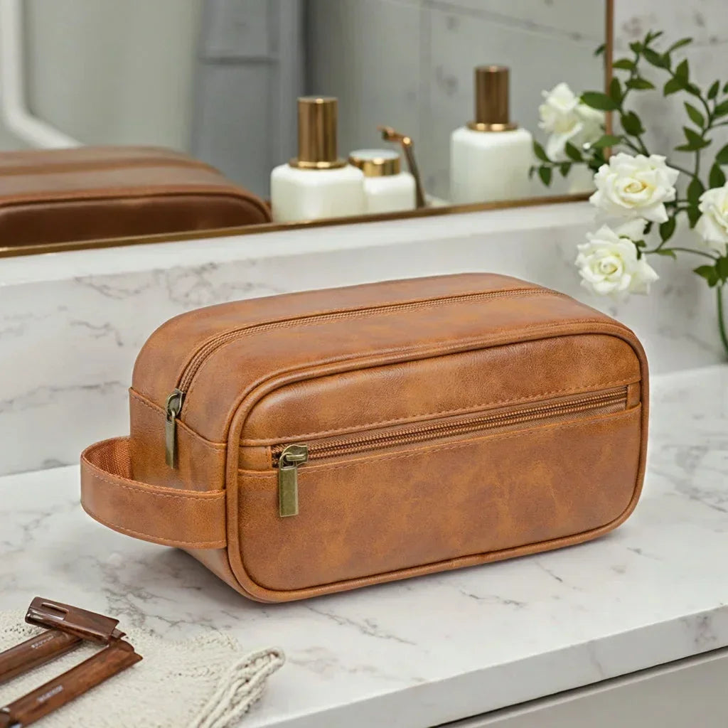 Men’s Vegan Leather Dopp Kit - Compact Travel Toiletry Bag