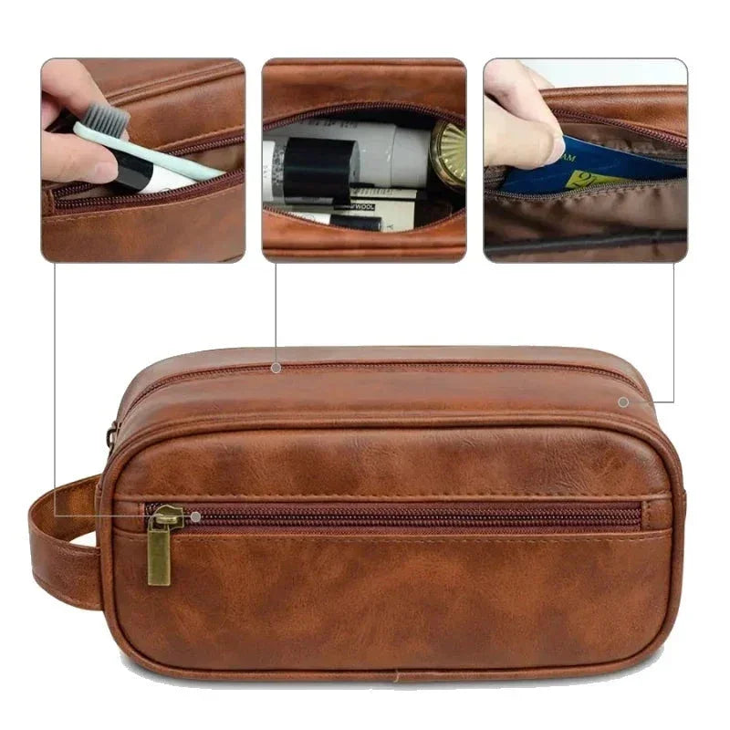 Men’s Vegan Leather Dopp Kit - Compact Travel Toiletry Bag