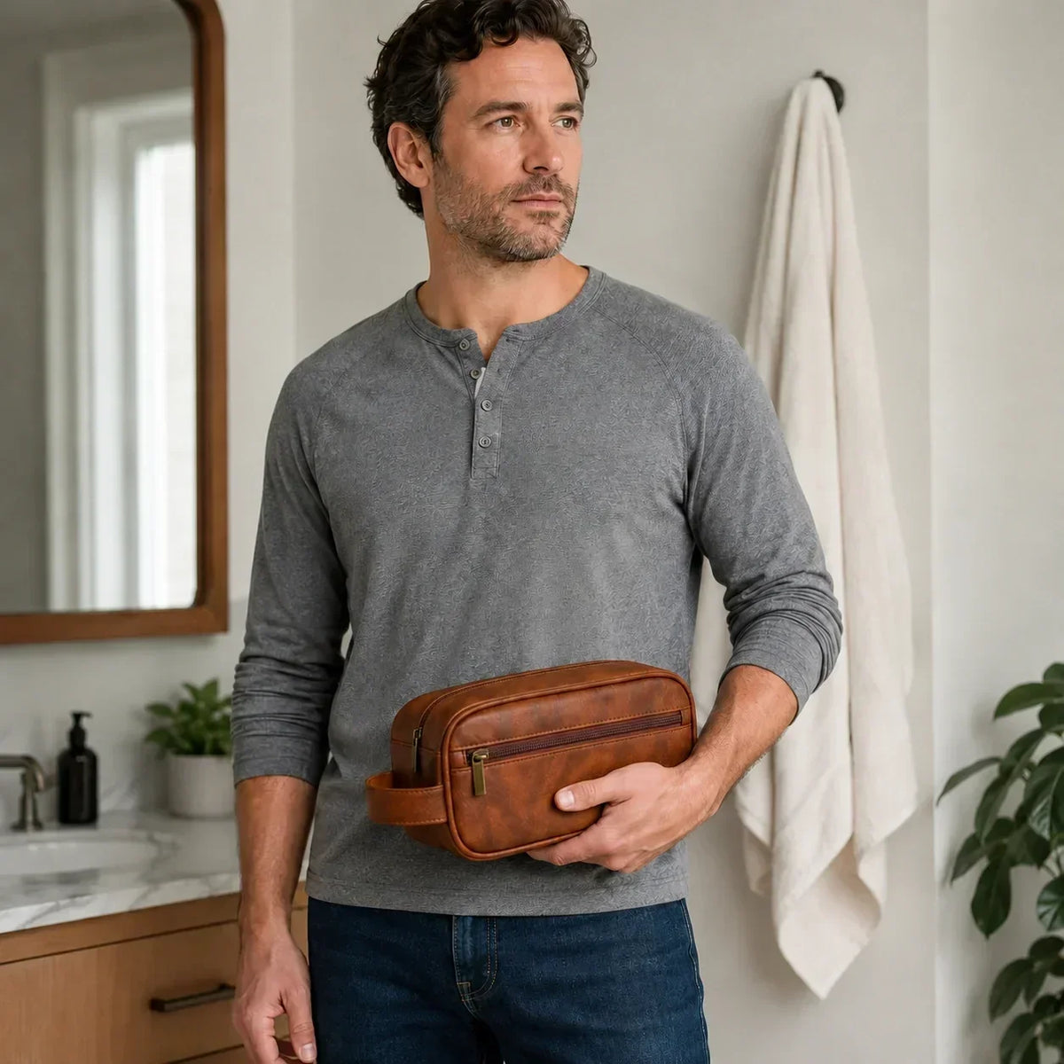 Men’s Vegan Leather Dopp Kit - Compact Travel Toiletry Bag