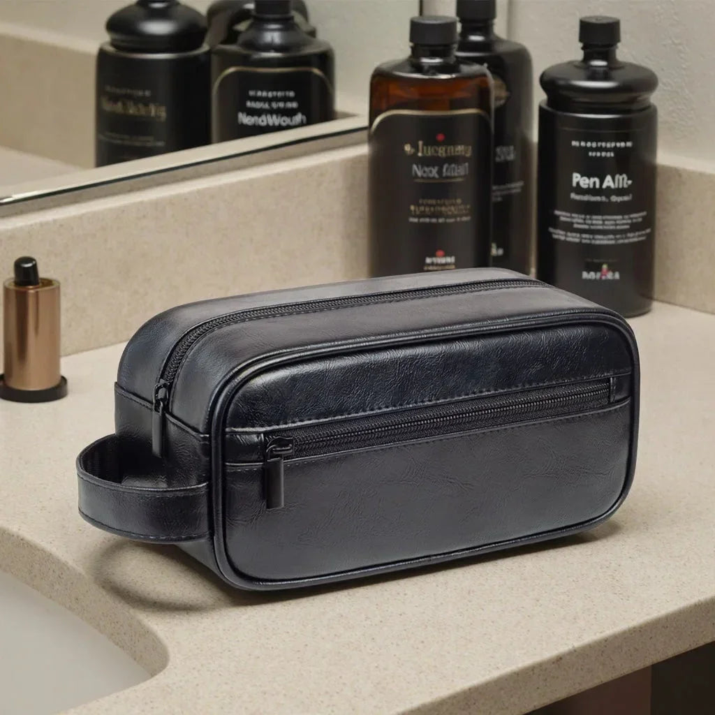 Men’s Vegan Leather Dopp Kit - Compact Travel Toiletry Bag