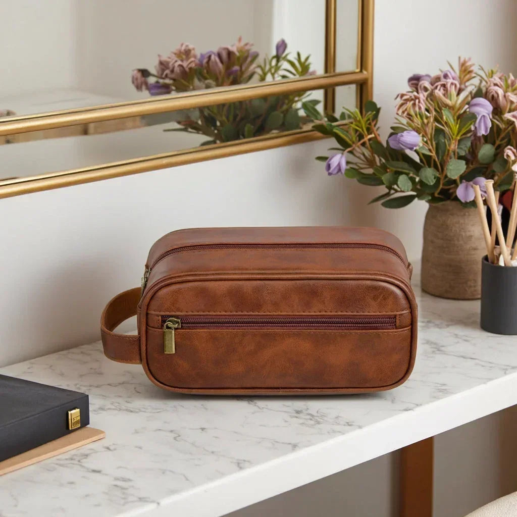 Men’s Vegan Leather Dopp Kit - Compact Travel Toiletry Bag