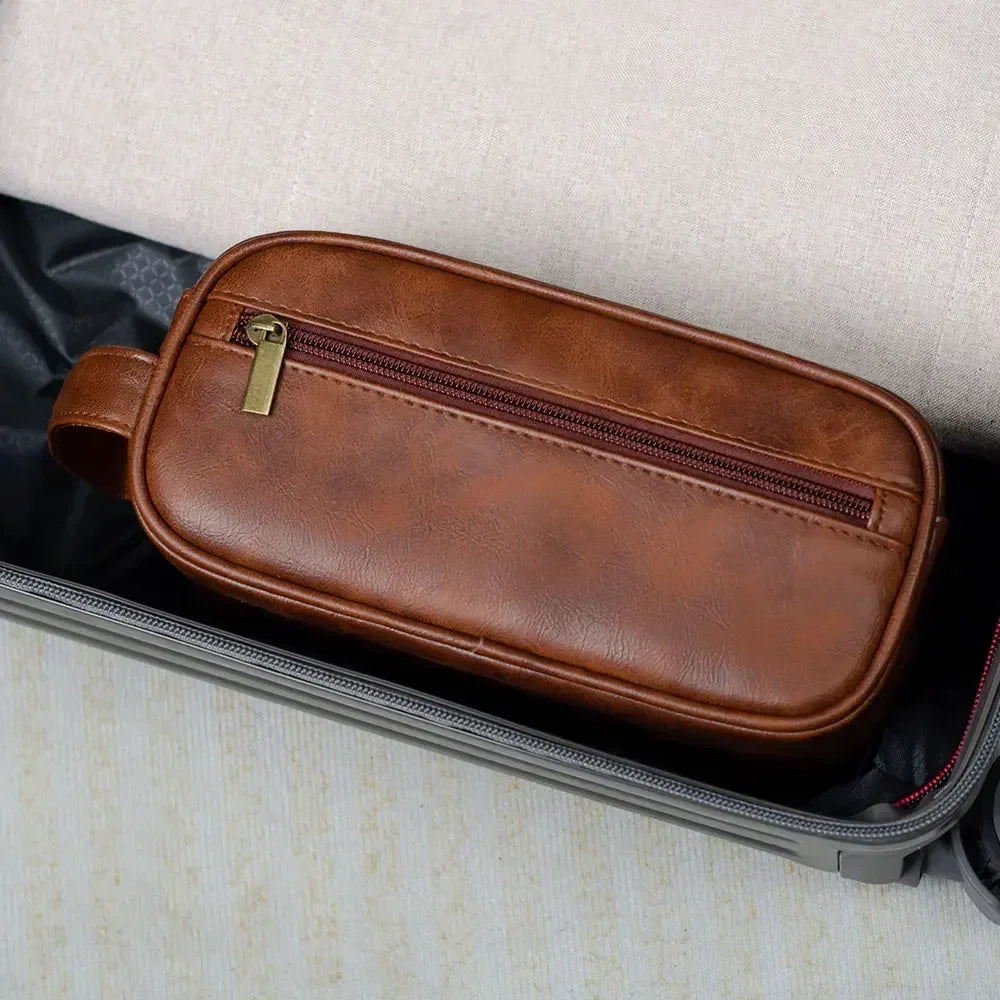 Men’s Vegan Leather Dopp Kit - Compact Travel Toiletry Bag