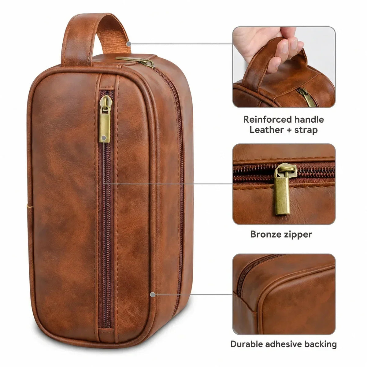 Men’s Vegan Leather Dopp Kit - Compact Travel Toiletry Bag