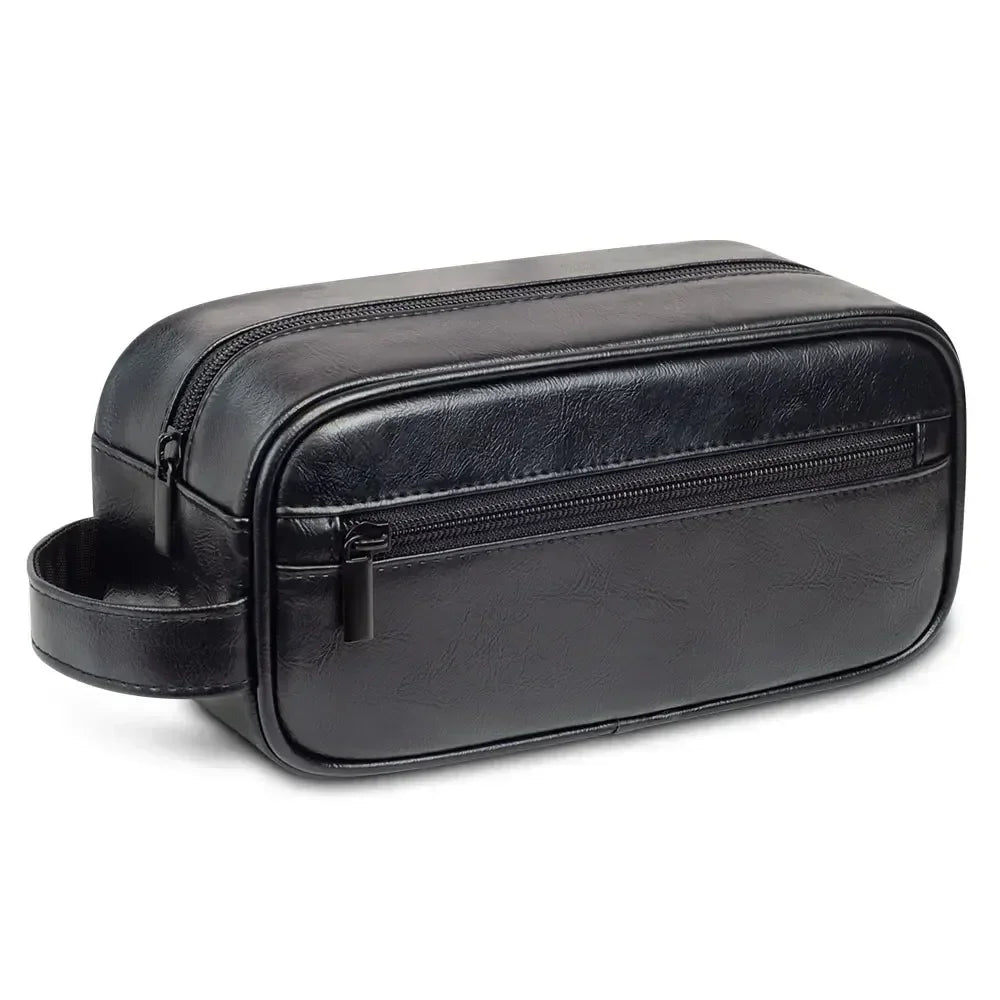 Men’s Vegan Leather Dopp Kit - Compact Travel Toiletry Bag - Black