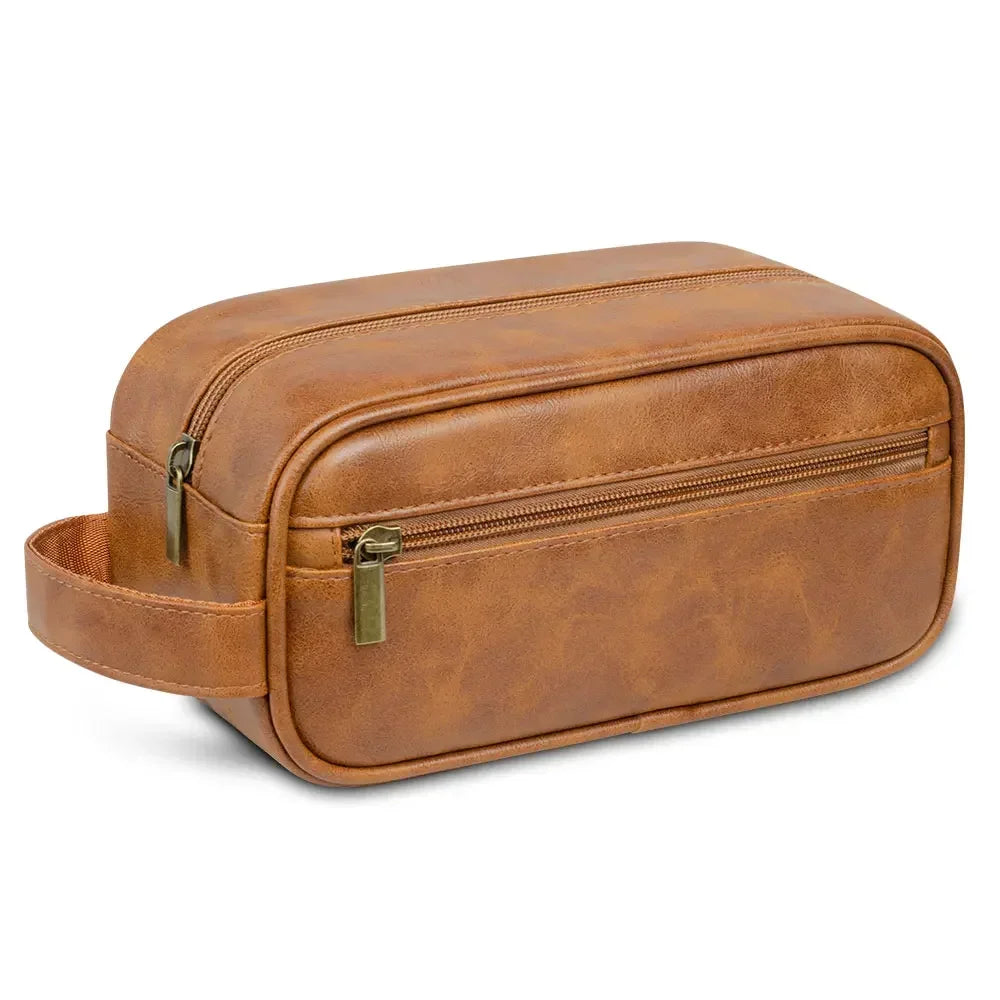 Men’s Vegan Leather Dopp Kit - Compact Travel Toiletry Bag - Brown