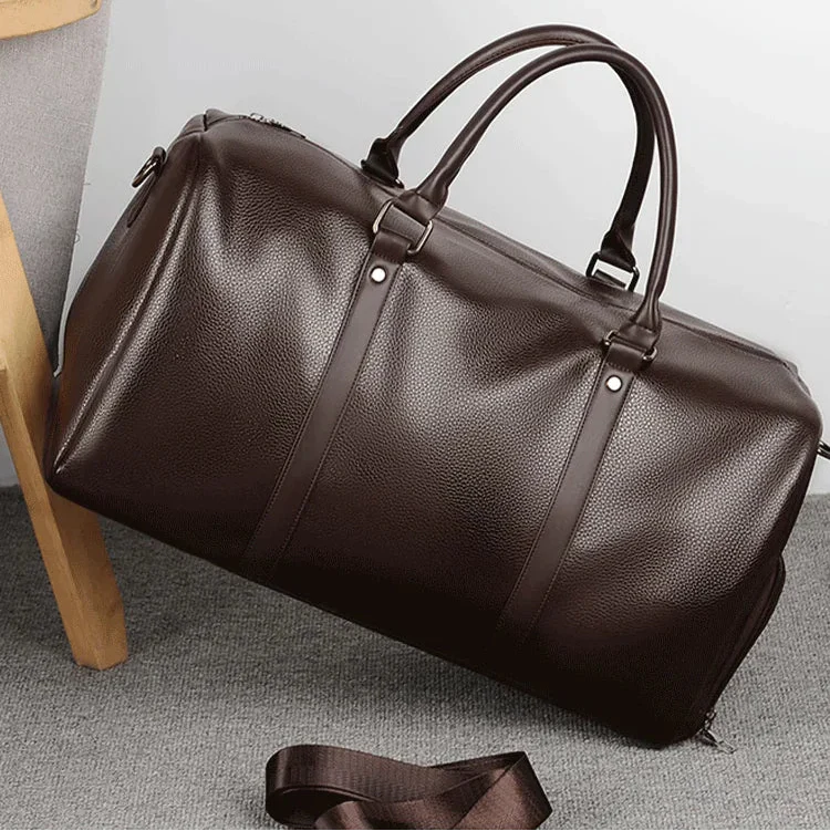 Men’s Vegan Leather Duffle Bag - Adjustable Strap Weekender