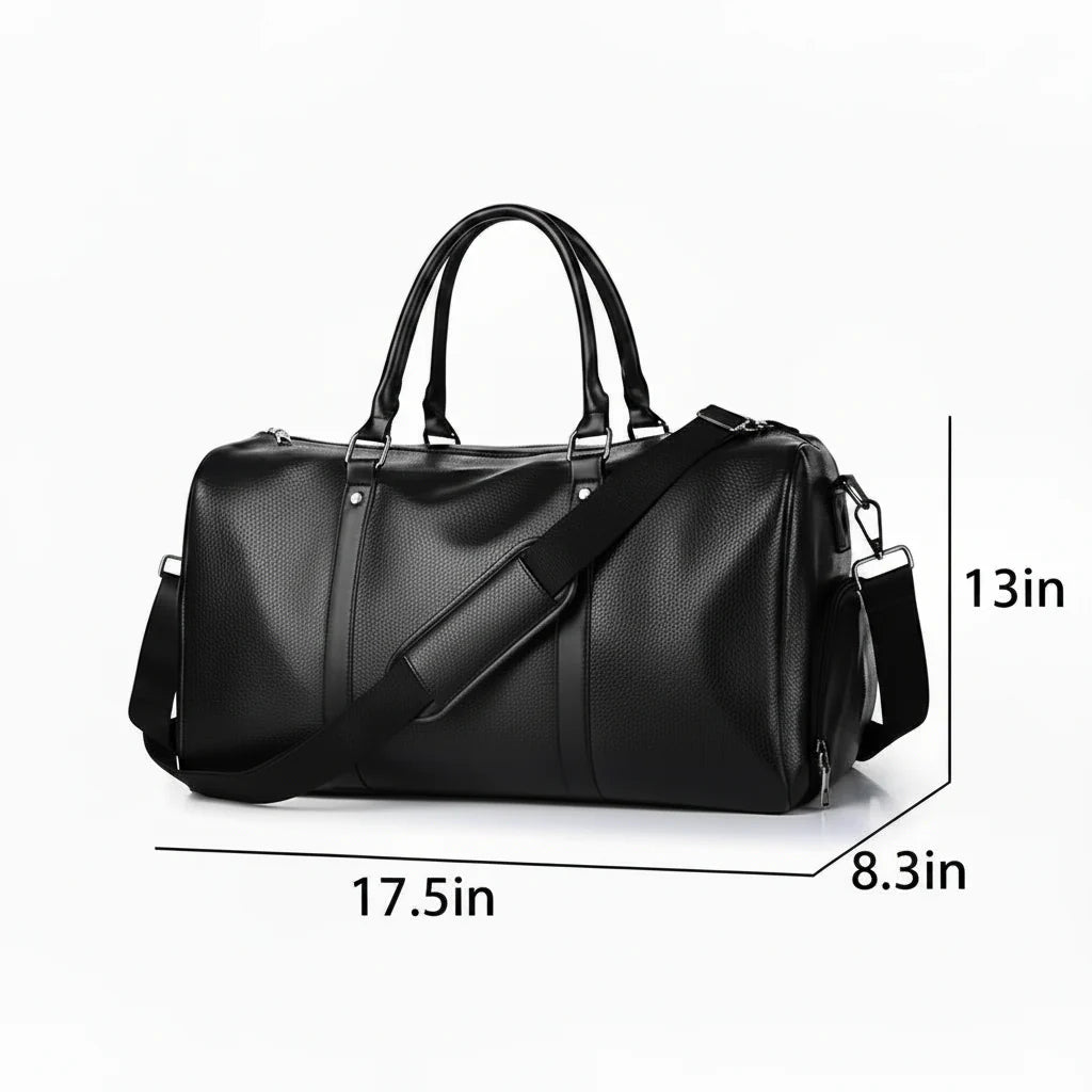 Men’s Vegan Leather Duffle Bag - Adjustable Strap Weekender