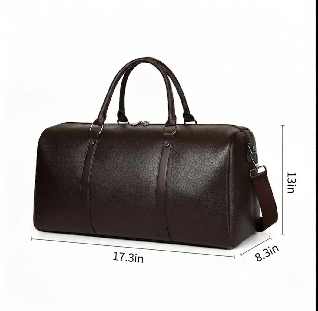 Men’s Vegan Leather Duffle Bag - Adjustable Strap Weekender