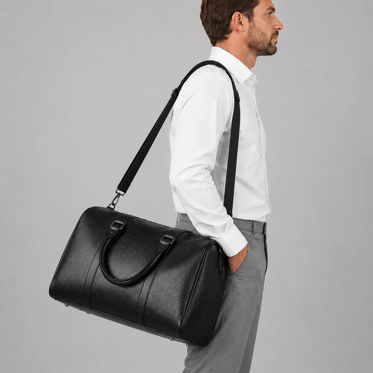 Men’s Vegan Leather Duffle Bag - Adjustable Strap Weekender