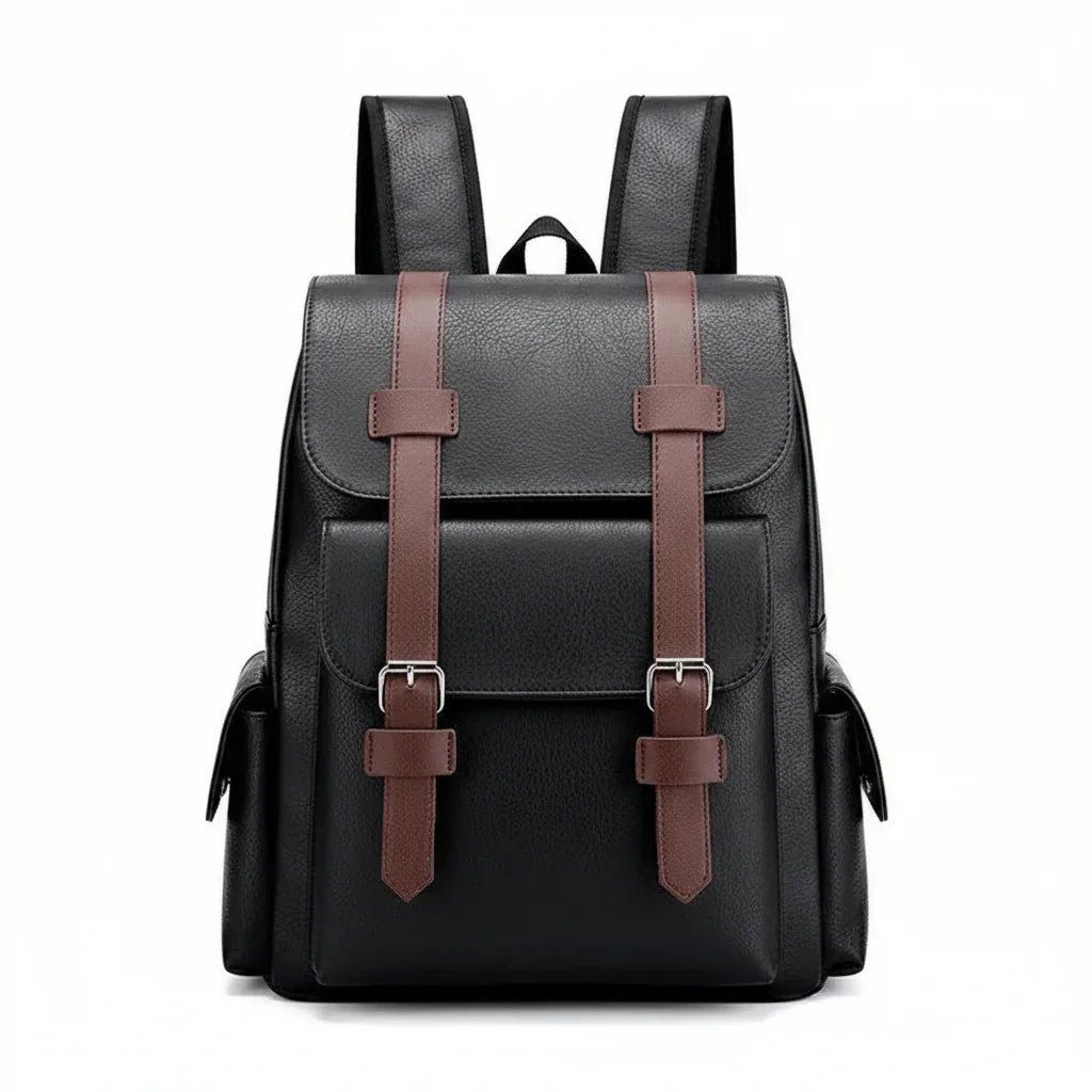 Men’s Vintage Backpack - Buckle Flap 15’’ Laptop Bag - Black