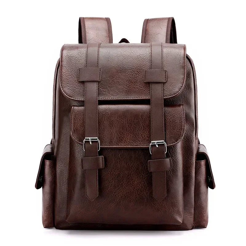 Men’s Vintage Backpack - Buckle Flap 15’’ Laptop Bag - Dark brown
