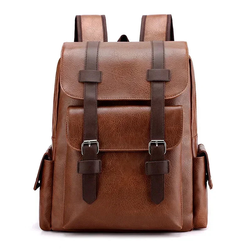 Men’s Vintage Backpack - Buckle Flap 15’’ Laptop Bag - Light brown