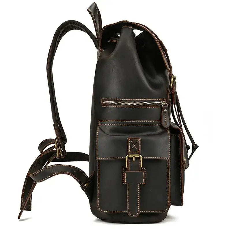 Men’s Vintage Leather Backpack – Large Retro Leather Backpack for Work & Travel