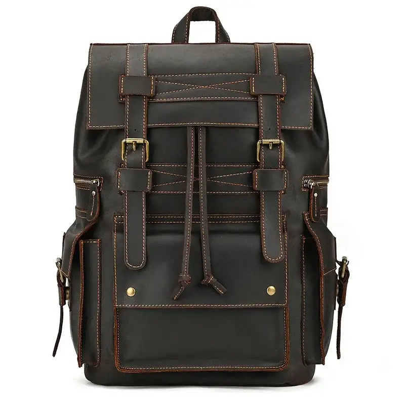 Men’s Vintage Leather Backpack – Large Retro Leather Backpack for Work & Travel