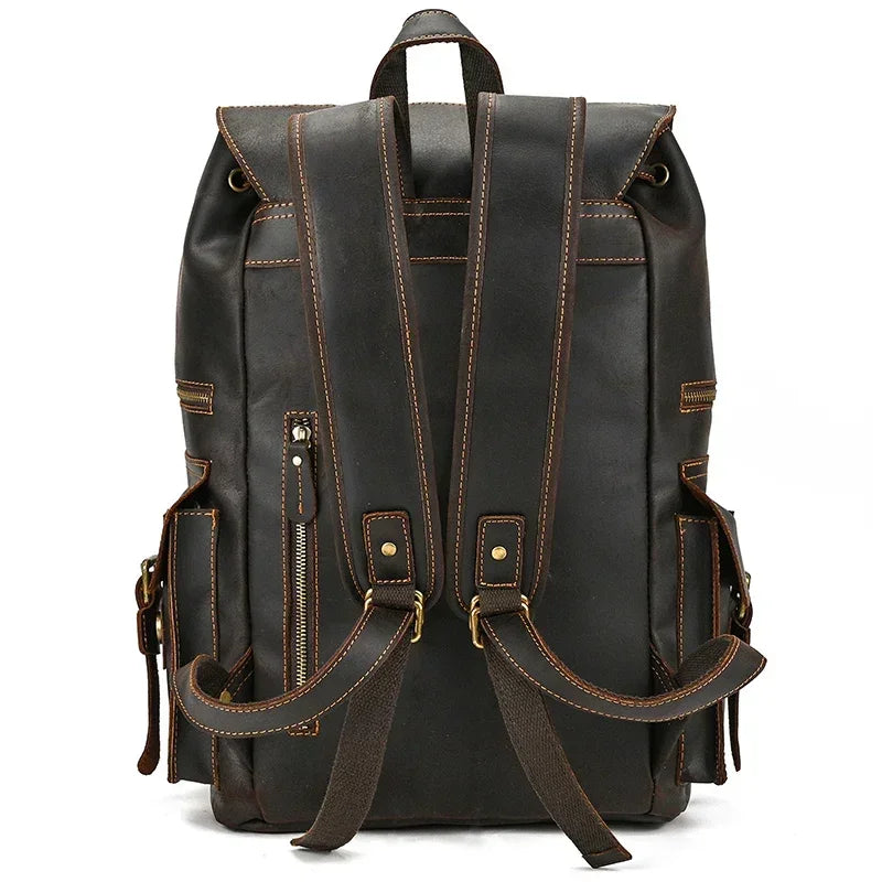 Men’s Vintage Leather Backpack – Large Retro Leather Backpack for Work & Travel