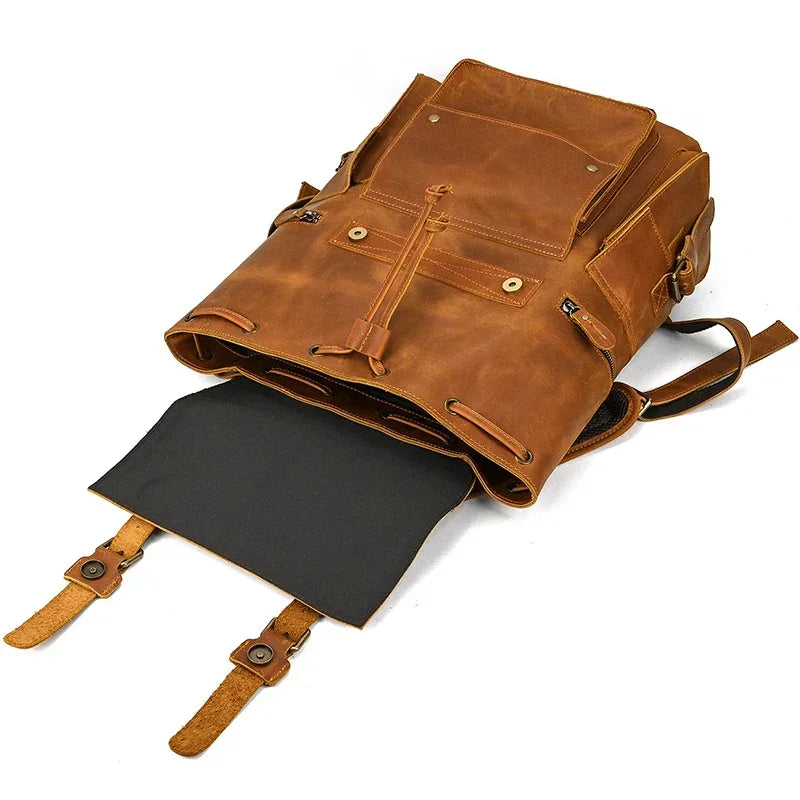 Men’s Vintage Leather Backpack – Large Retro Leather Backpack for Work & Travel