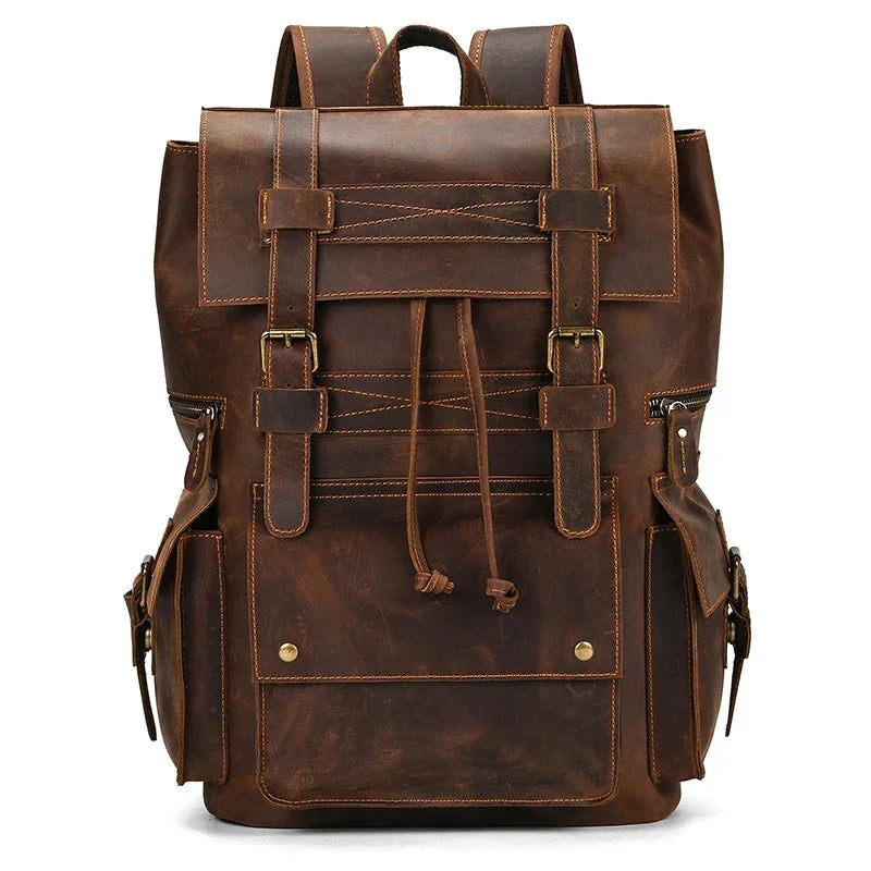 Men’s Vintage Leather Backpack – Large Retro Leather Backpack for Work & Travel