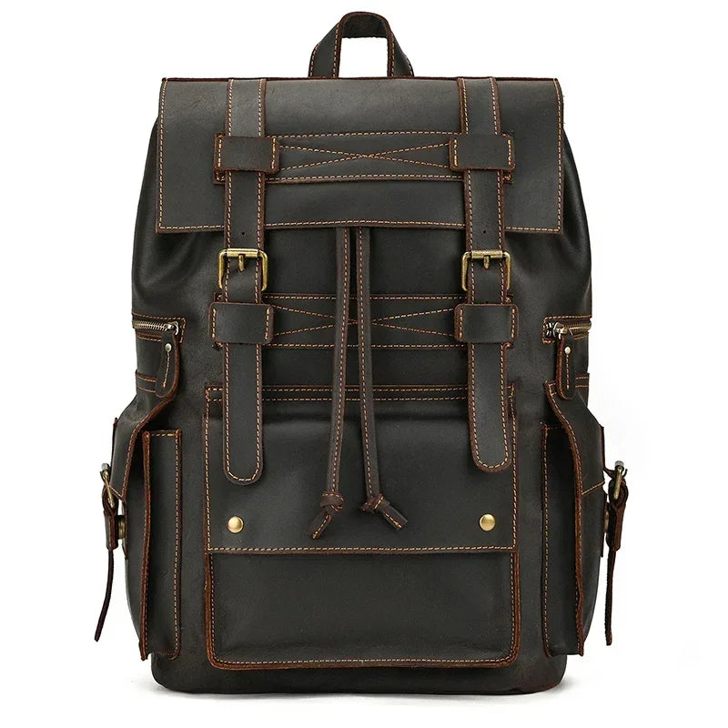 Men’s Vintage Leather Backpack – Large Retro Leather Backpack for Work & Travel