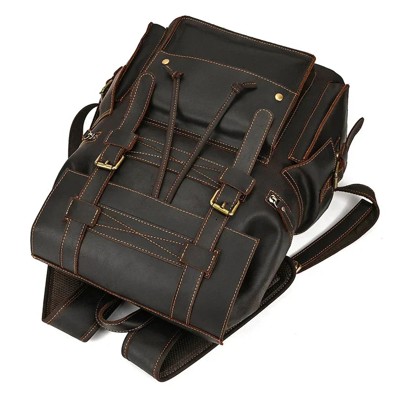 Men’s Vintage Leather Backpack – Large Retro Leather Backpack for Work & Travel