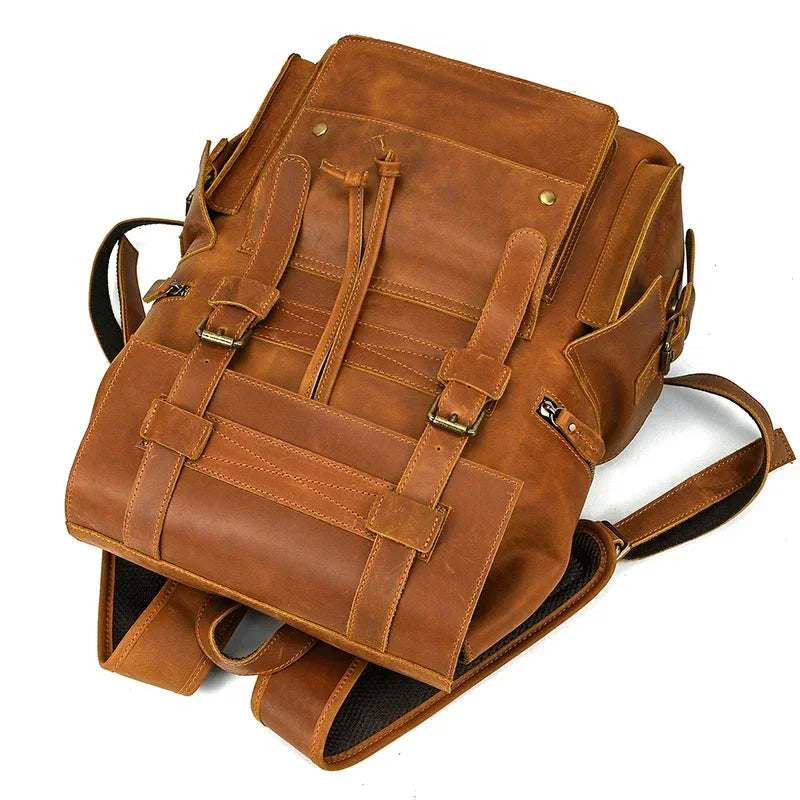 Men’s Vintage Leather Backpack – Large Retro Leather Backpack for Work & Travel