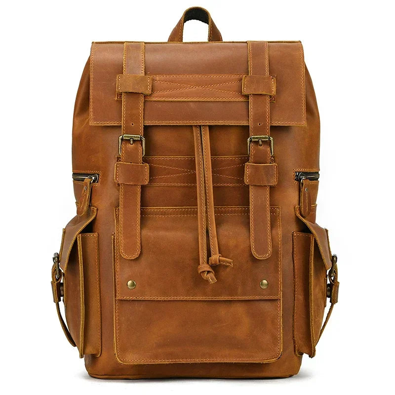 Men’s Vintage Leather Backpack – Large Retro Leather Backpack for Work & Travel